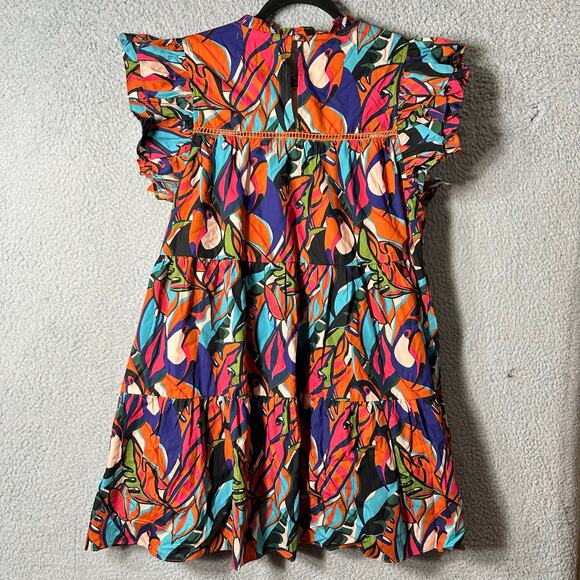 Palms Away‎ Dress Womens S Multicolor Short Sleeve Cotton Mini Summer Vacation - Picture 2 of 13